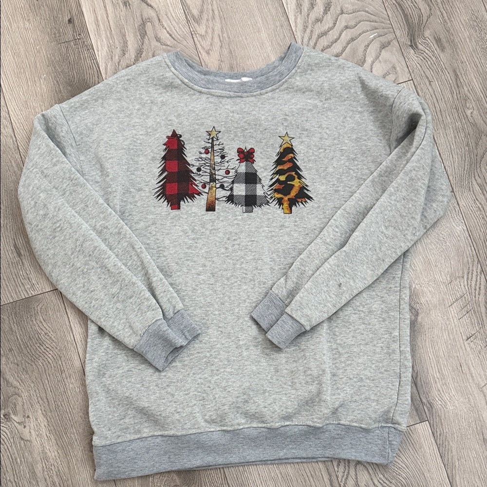 Gray Holiday Tree Sweater